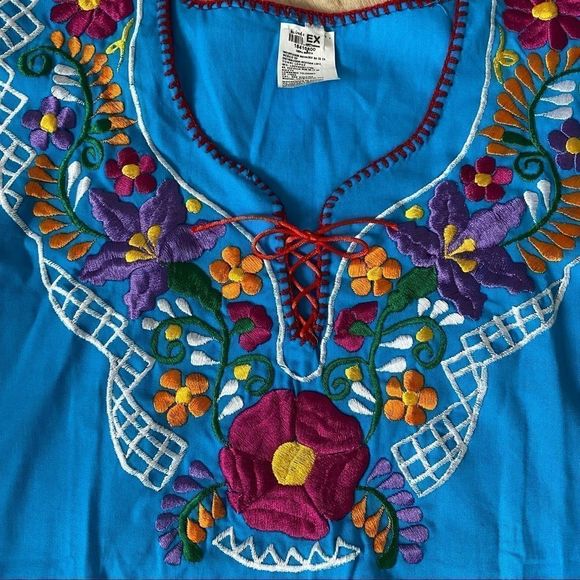 Yonni Lopez handmade Mexico blue embroidered top - Picture 4 of 6